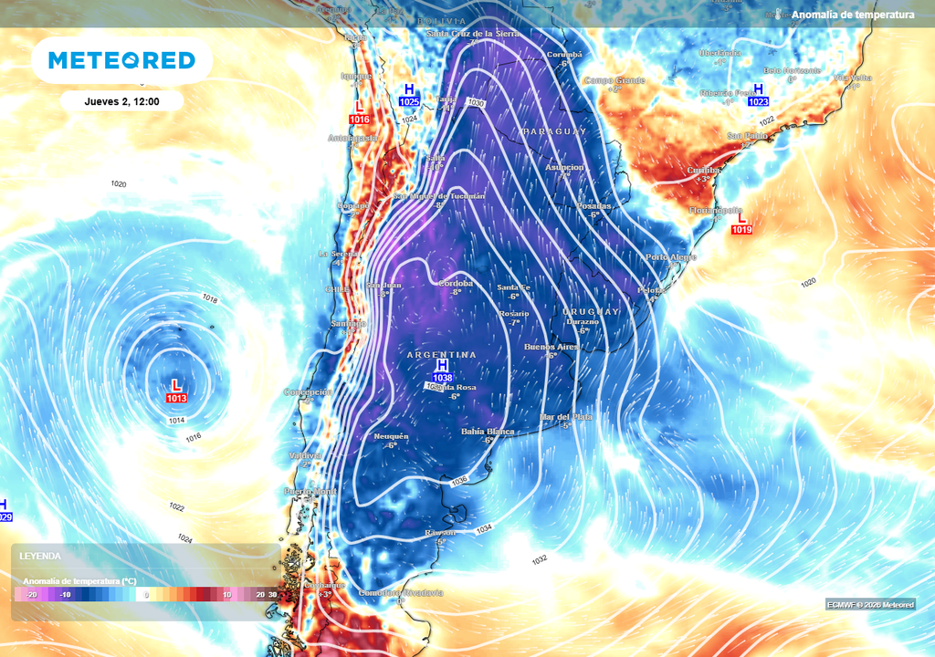 Tiempo frío Argentina Anomalias negativas muy marcadas de temperatura en Argentina.