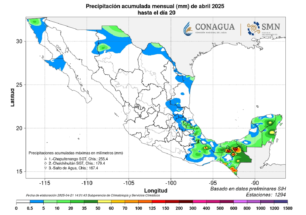 Acumulado de lluvias en la primera quincena de abril Acumulado de lluvias en la primera quincena de abril