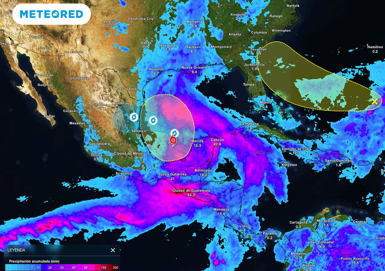 El PTC-1, extiende su circulación y produce lluvias puntuales torrenciales de hasta 250 mm en Chiapas, Tabasco, Campeche, Yucatán y Quintana Roo.