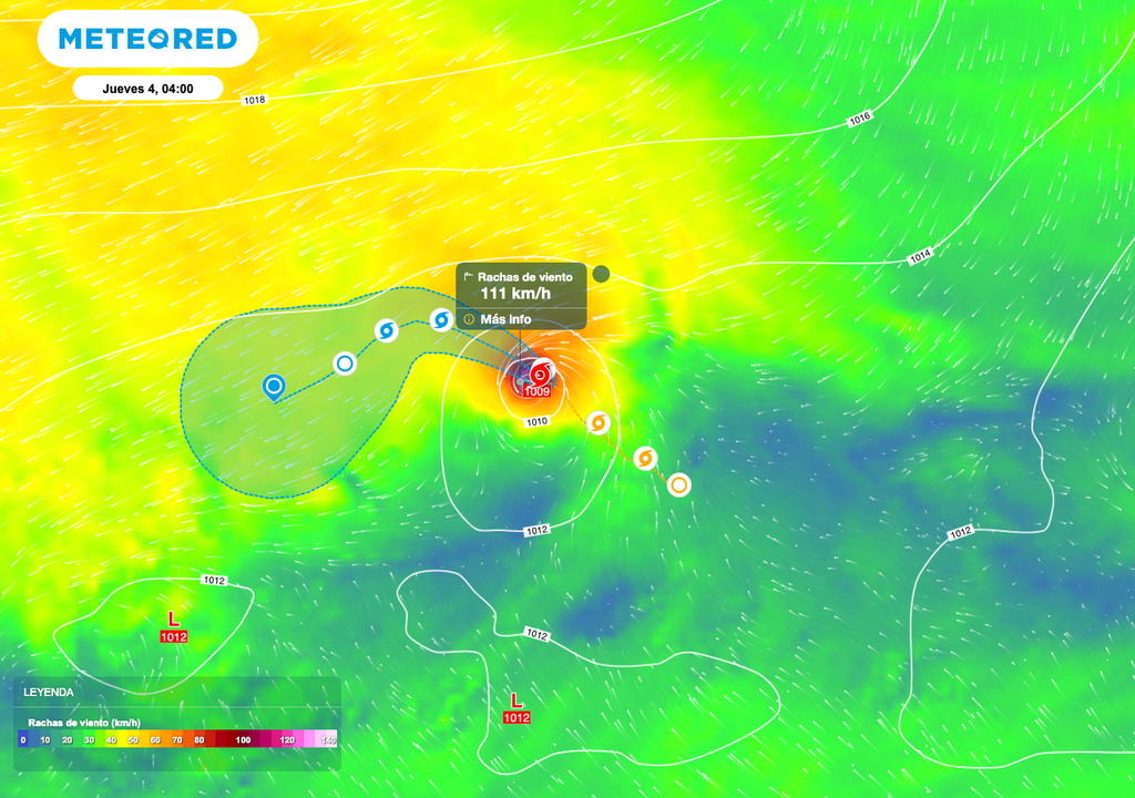Las rachas de viento asociadas a la tormenta tropical podrían superar los 100 km/h en algunos sectores de centro.