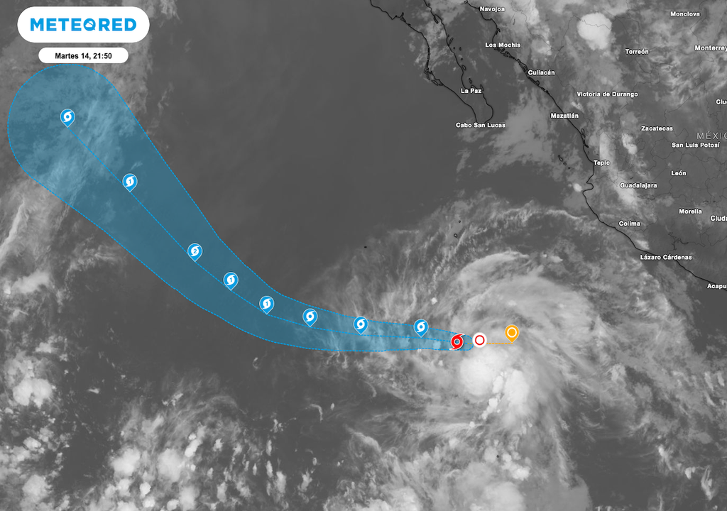 La imagen satelital, muestra la nubosidad convectiva asociada la DT 5-E.
