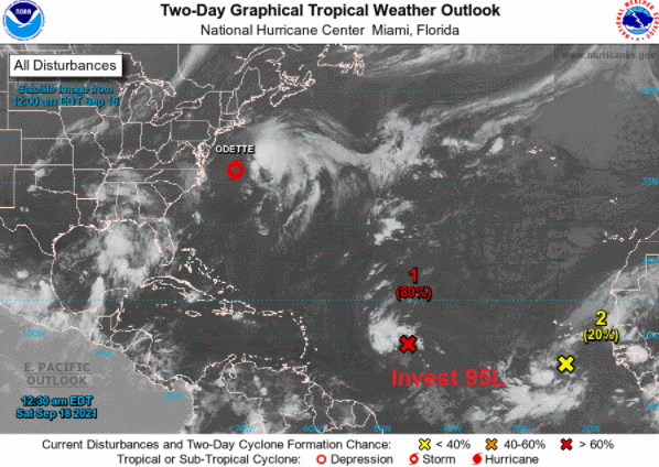 Se forma la tormenta tropical Odette y dos zonas más están activas