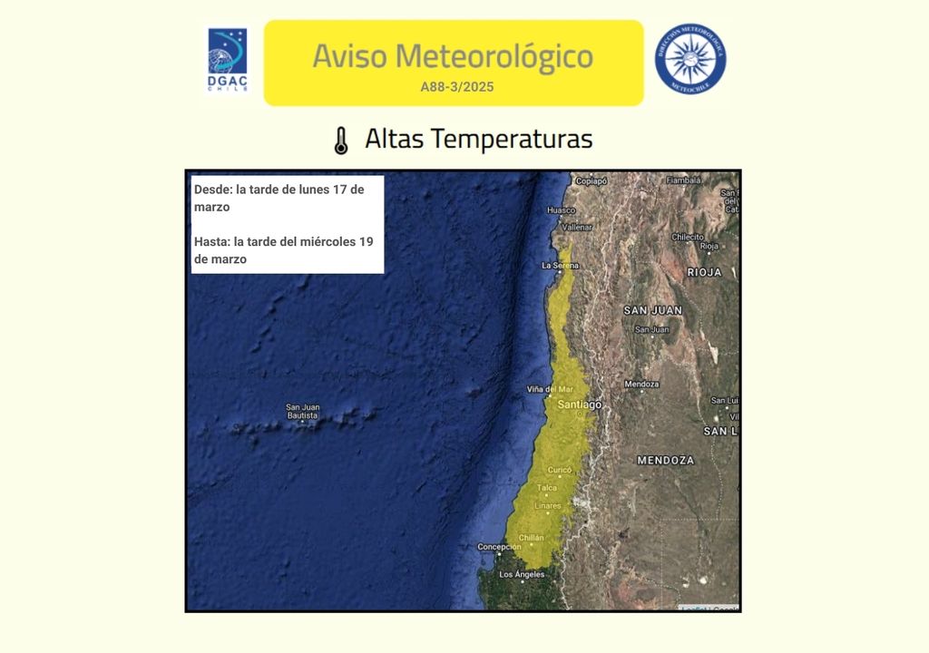 aviso meteorológico por altas temperaturas para la zona central de Chile aviso meteorológico por altas temperaturas para la zona central de Chile