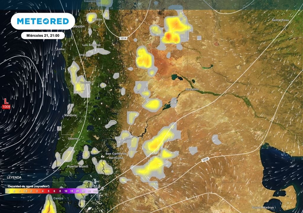 Las tormentas estarán acompañadas de importante actividad eléctrica, especialmente en sectores cordillerano de Neuquén y Río Negro.