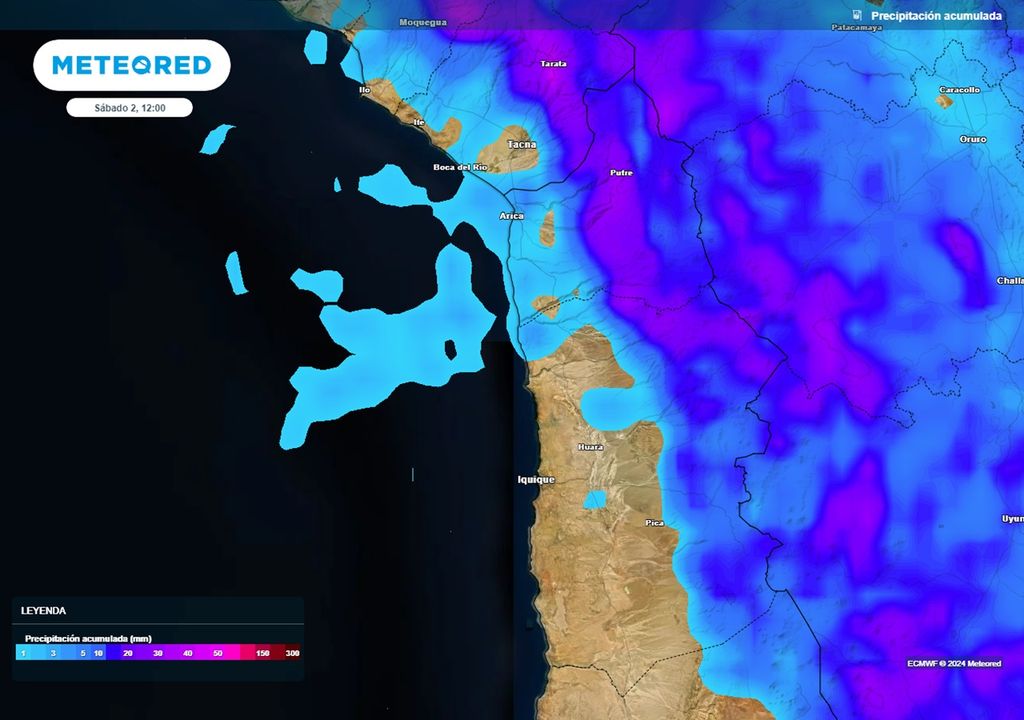 Precipitaciones acumuladas según el modelo del ECMWF Precipitaciones acumuladas según el modelo del ECMWF