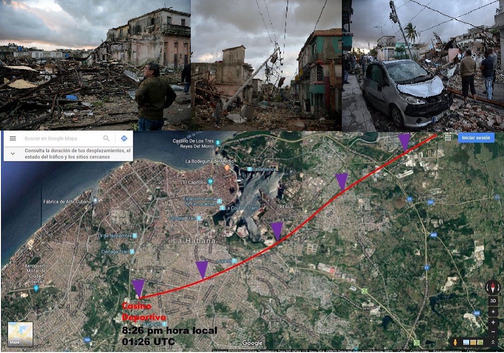 El tornado cruzó las zonas mayormente pobladas. Fotografías superiores: YAMIL LAGE / Imagen inferior, trayectoría del tornado. Cortesía: Meteorólogo Carlos González