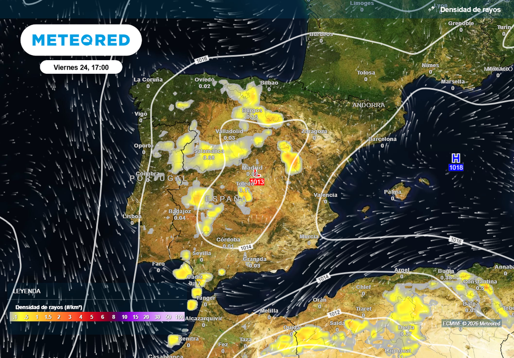 La actividad eléctrica será importante en la recta final de la semana, según el modelo europeo.