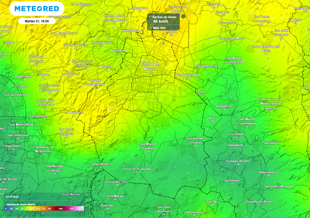 viento Esta tarde de martes habrá rachas de viento mayores a 45 km/h entre las 16 y las 18 horas.