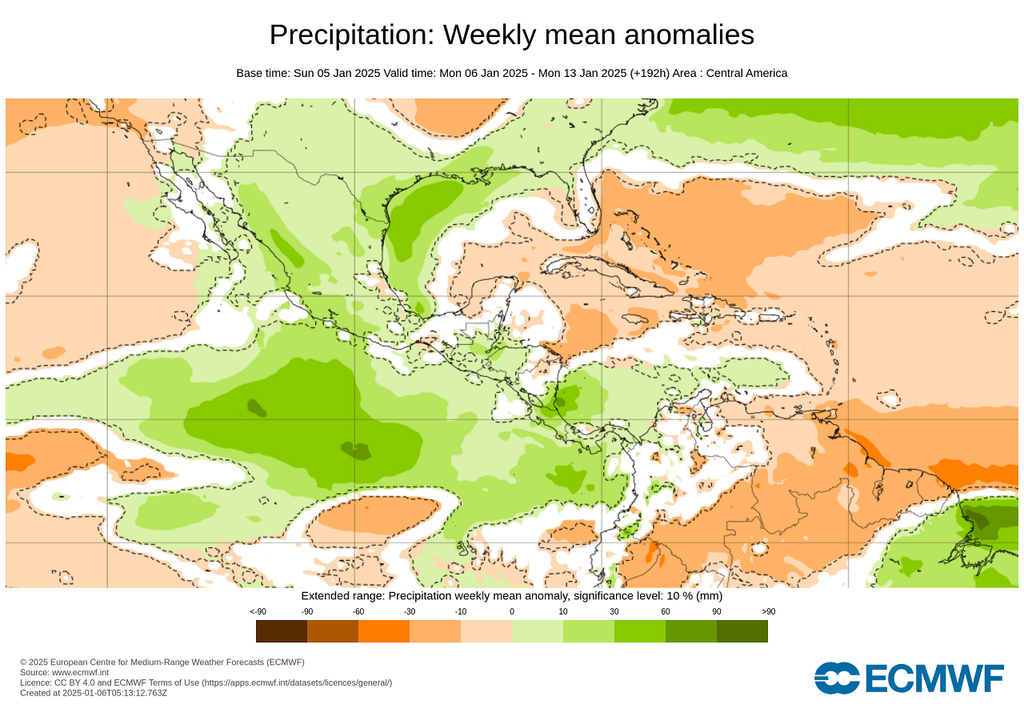 Anomalía de precipitaciones en milímetros
