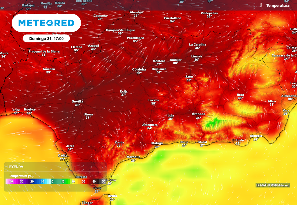 Entre el domingo y el lunes se pueden alcanzar los 40 ºC en la depresión del Guadalquivir