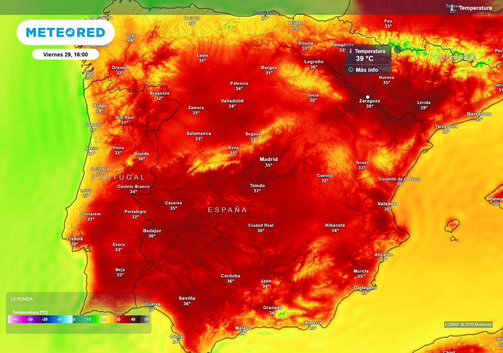 Las temperaturas máximas previstas para el próximo viernes.