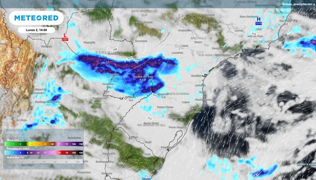 Misiones El avance de un frente frío desde el centro del país será responsable de activar tormentas de variada intensidad en la tarde del lunes sobre el extremo noreste del país.