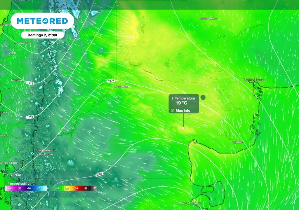 Hacia el domingo 2 de agosto aire más templado alcanzará sectores del norte de la Patagonia donde la temperatura se acercará a los 20 ºC.