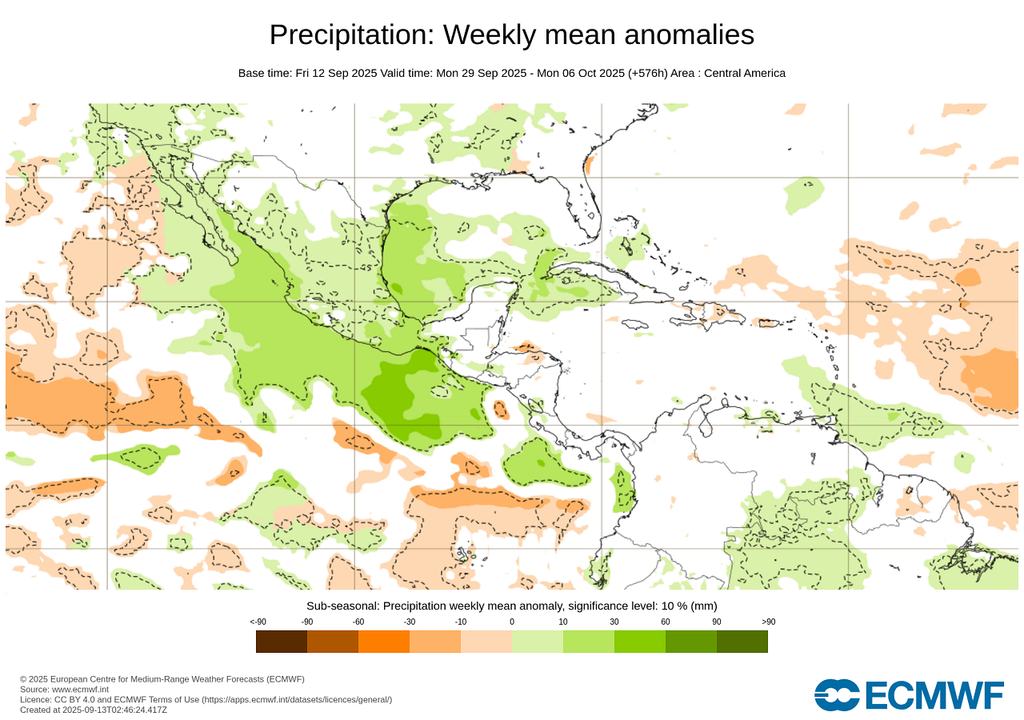 Anomalía de precipitaciones iniciando octubre