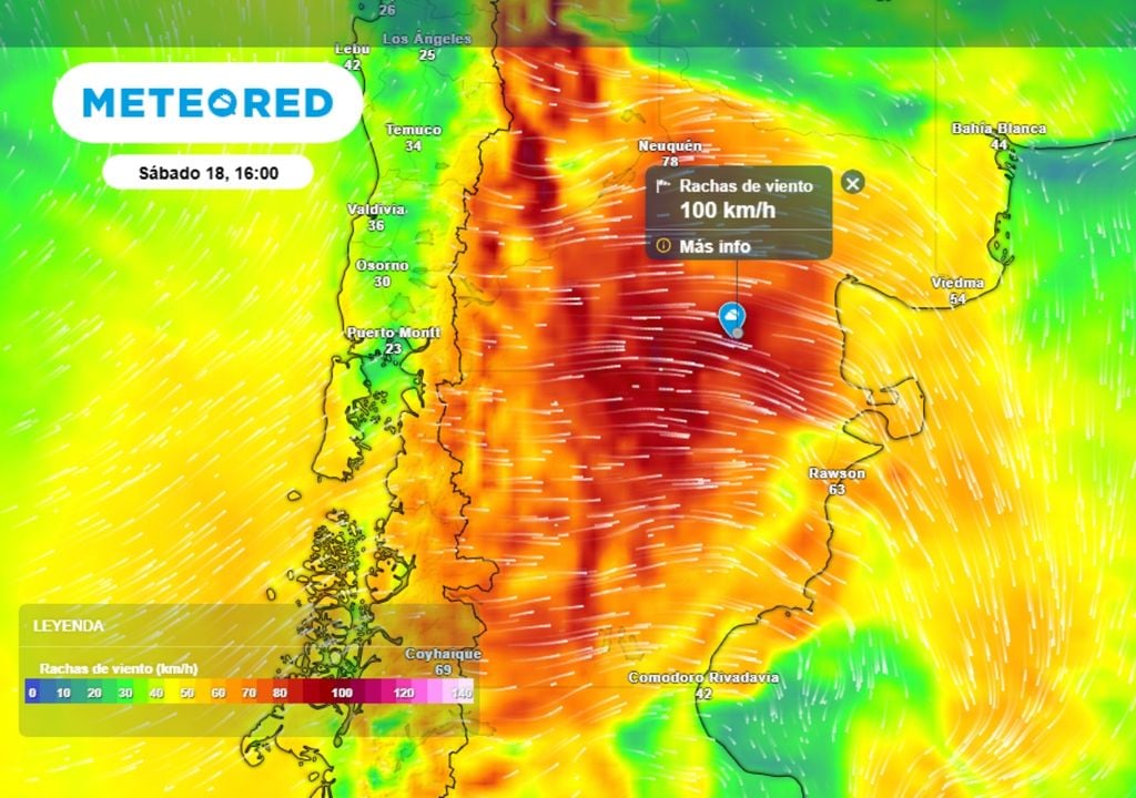 El fin de semana podría haber viento de más de 100 km/h en sectores de Patagonia