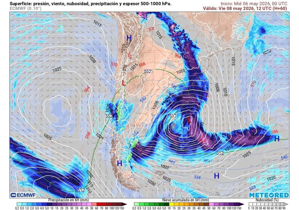 Un sistema frontal débil dejará precipitaciones acotadas en el centro-sur durante la jornada del viernes.