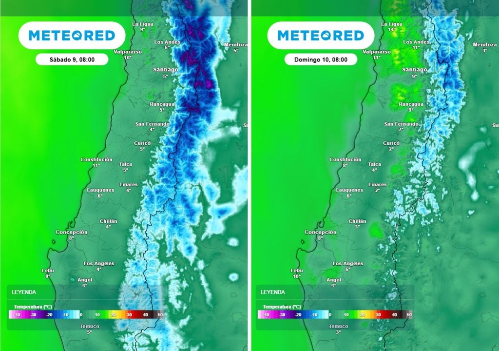 Las temperaturas mínimas descenderán bajo los 5°C en sectores interiores durante el sábado, condición que se extenderá al domingo en el centro-sur.