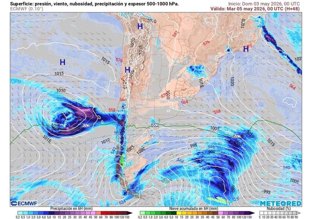 Ingreso del segundo sistema frontal en el centro-sur, acompañado de un intenso flujo de humedad que favorecerá precipitaciones más significativas.