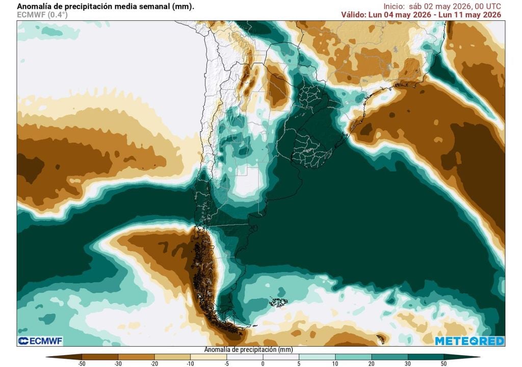 Semana más lluviosa de lo habitual: la anomalía positiva de precipitación anticipa un aporte significativo de agua en la zona central.