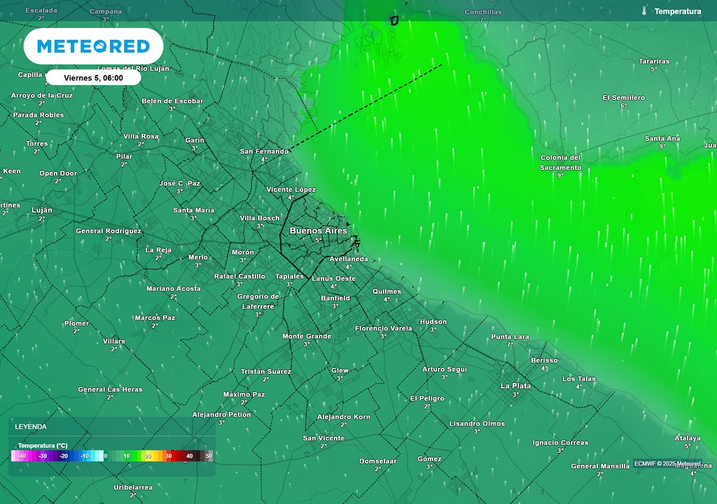 Temperaturas para el día viernes 5 de septiembre a las 6 h, según el modelo ECMWF