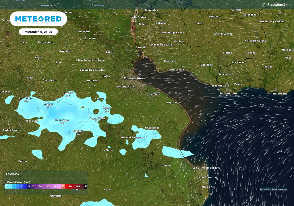 Baja probabilidad de precipitaciones en la noche del miércoles 6 de Agosto en Buenos Aires
