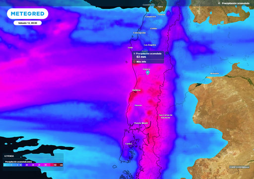 "Se ve pocas veces": inusual frente c&aacute;lido dejar&aacute; m&aacute;s de 60 mm de lluvia acumulada en pocas horas en 4 regiones de Chile