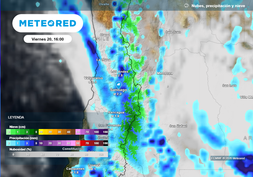 Sectores interiores de la cordillera verán la caida de nieve, mientras en Santiago las lluvias comenzarían en horas de la tarde.