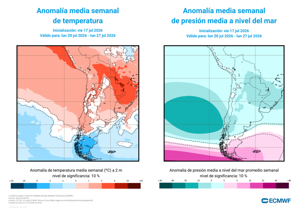 anomalía de temperaturas y presión Una fuerte zona de gradiente de temperatura y de bajas presiones, será responsable por dar vida a una sucesión de frentes que avanzarán a Chile en la tercera semana de julio.