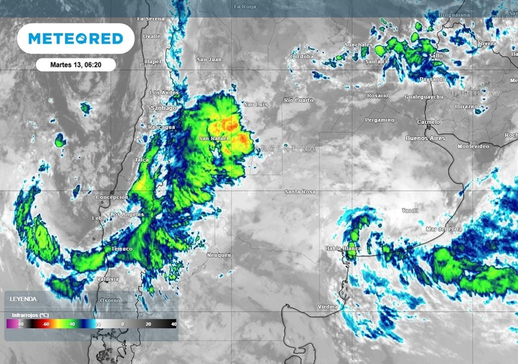 Este martes 13 con alerta por lluvais y tormentas en el noroeste de la Patagonia y Cuyo