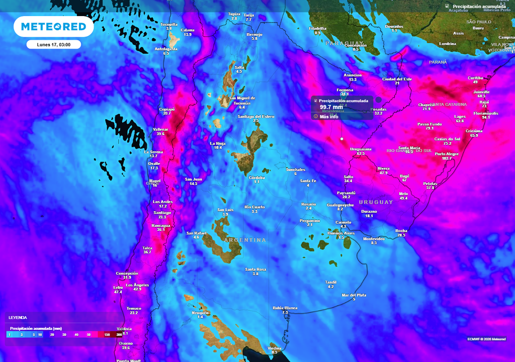 Argentina tiempo pronóstico clima alerta SMN Precipitaciones estimadas en el resto de esta semana en el país