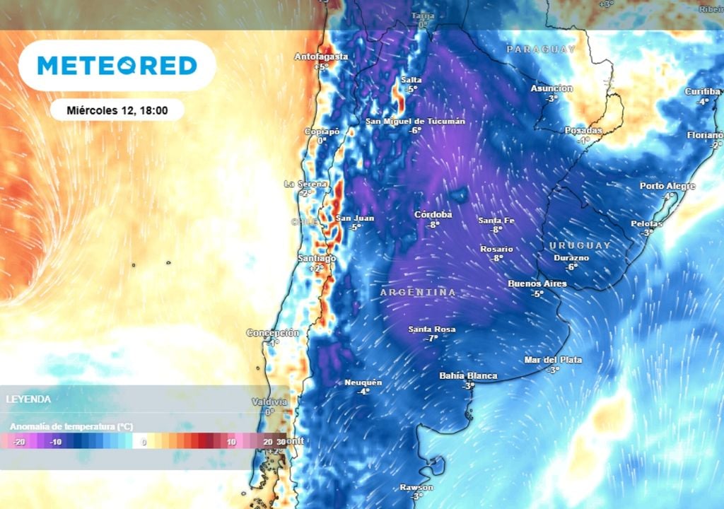 frio Las temperaturas estarán entre 5 y 10 grados por debajo de lo normal en algunos sectores del centro y norte argentino.