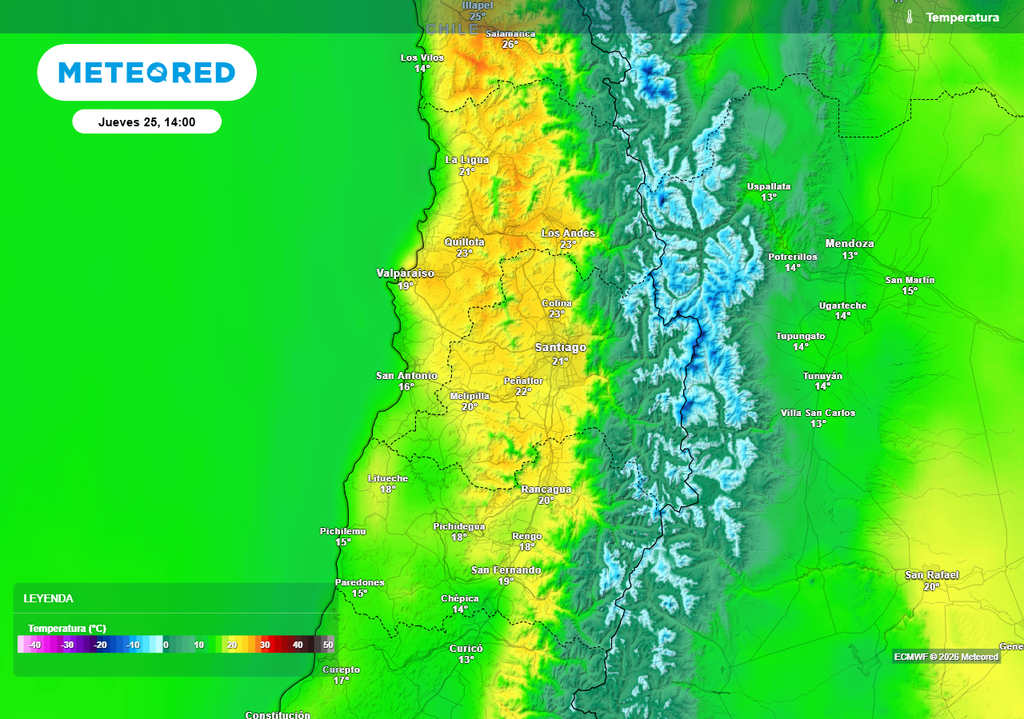 Para el día jueves el cambio será radical: las máximas superarán los 20 °C en gran parte de la zona central, será un día primaveral.