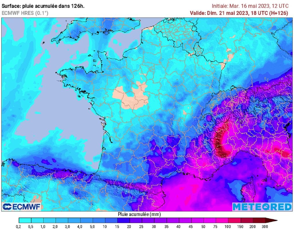 Au cours des prochains jours, les précipitations les plus marquées devraient toucher le sud-est du pays (modèle ECMWF). Au cours des prochains jours, les précipitations les plus marquées devraient toucher le sud-est du pays (modèle ECMWF).