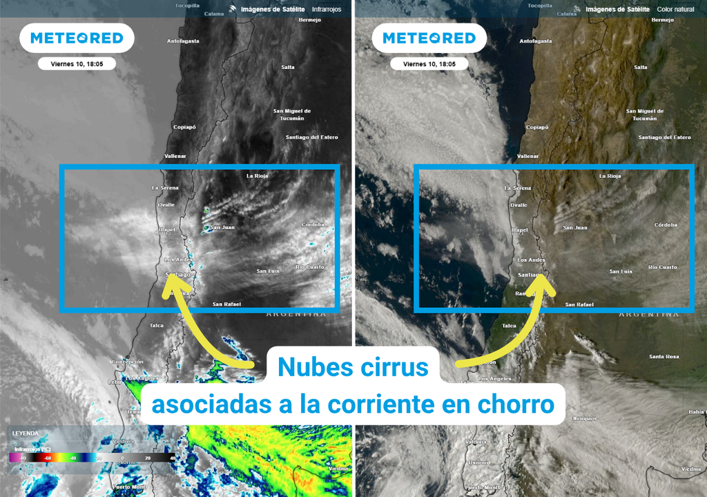 imágenes satelitales, destacando las nubes cirrus