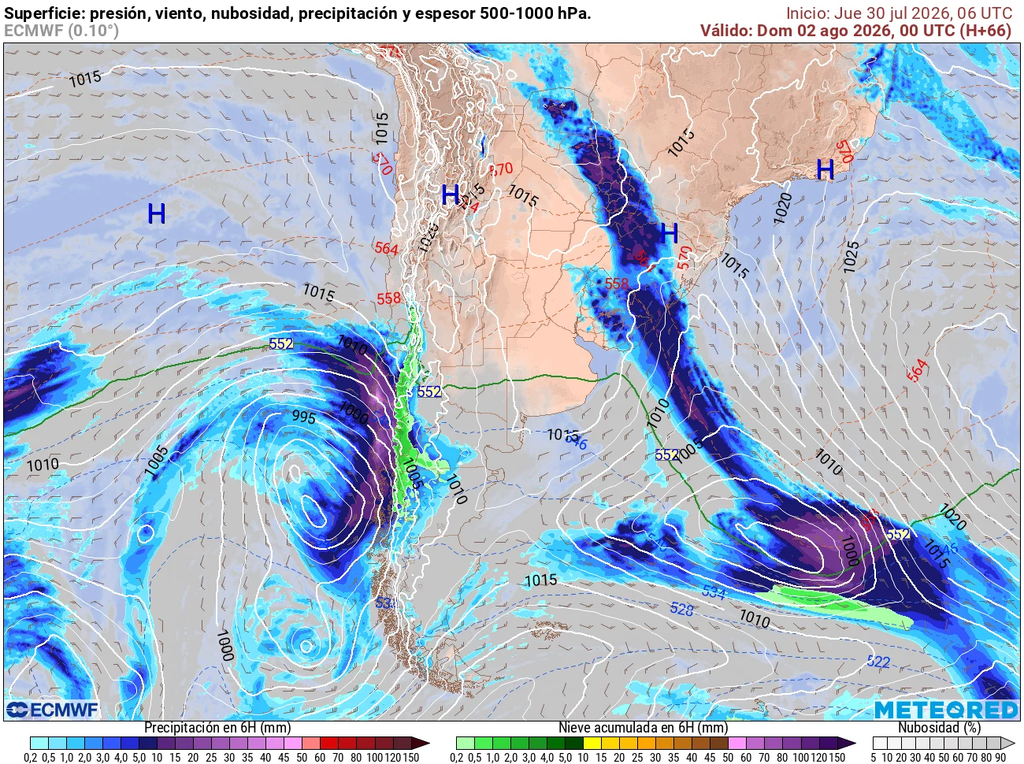 Segundo sistema frontal reactiva las precipitaciones durante el domingo en el centro norte.