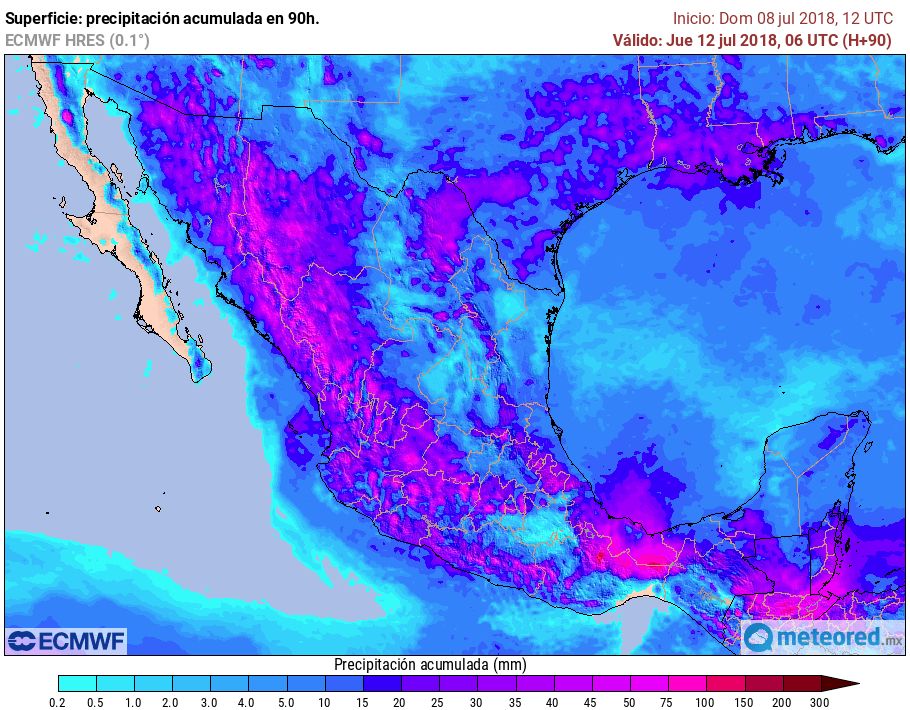 El modelo ECMWF muestra otro inicio de semana con mucha lluvia.
