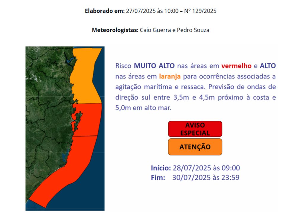 alerta agitação marítima