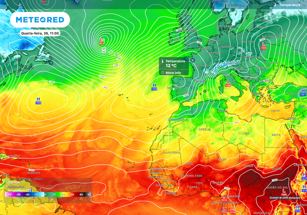 Condições a médio e longo prazo, com instalação de boloqueios em latitudes mais altas.