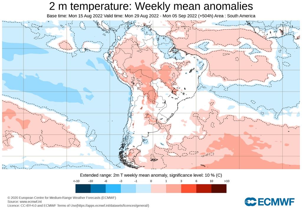 Anomalía semanal de temperatura; modelo ECMWF Anomalía semanal de temperatura; modelo ECMWF