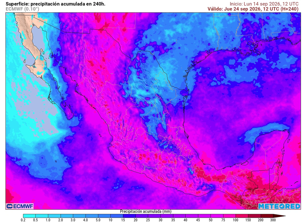 Pronóstico de lluvias acumuladas en milímetros La segunda quincena de septiembre tendrá lluvias frecuentes en la Sierra Occidental, centro y sur, aumentando por efectos de posibles huracanes y frentes fríos.