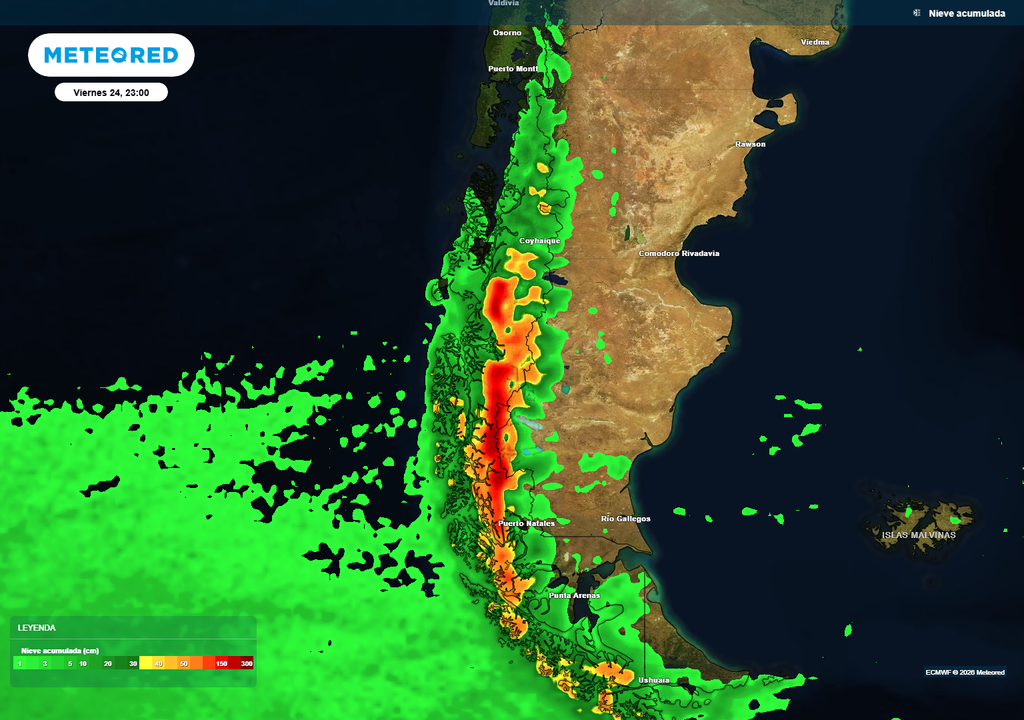 El aire frío presente en el país se encargará de dejar nevadas con el paso de los sistemas frontales por la zona austral.