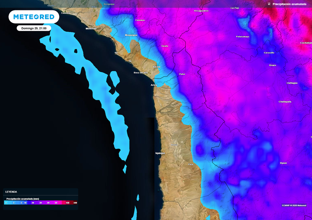 La cordillera del extremo norte de Chile recibirá precipitaciones convectivas esta semana.