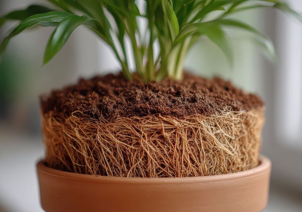 Las raíces también crecen bajo tierra. Cuando ocupan todo el espacio disponible, la planta empieza a necesitar una maceta más grande.