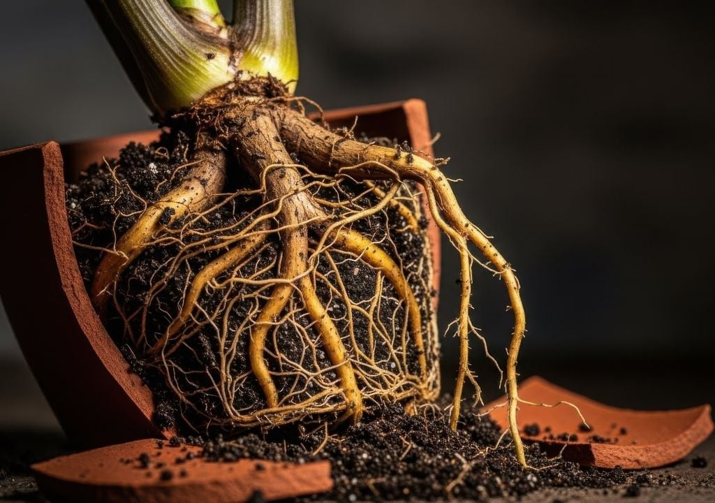Cuando las raíces ocupan todo el espacio disponible, pueden empezar a ejercer presión sobre las paredes de la maceta.