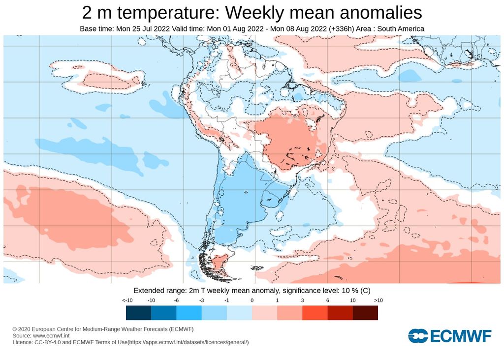 Tendencia semanal; temperatura; modelo ECMWF Tendencia semanal; temperatura; modelo ECMWF