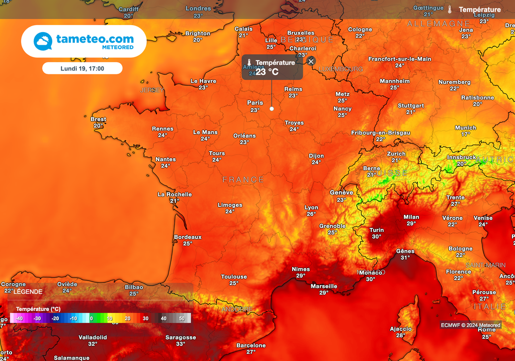 Hausse des températures ce lundi après-midi en France.