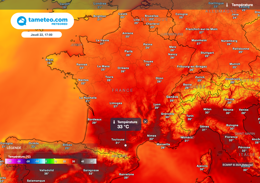 Plus de 30°C dans le sud du pays jeudi après-midi.