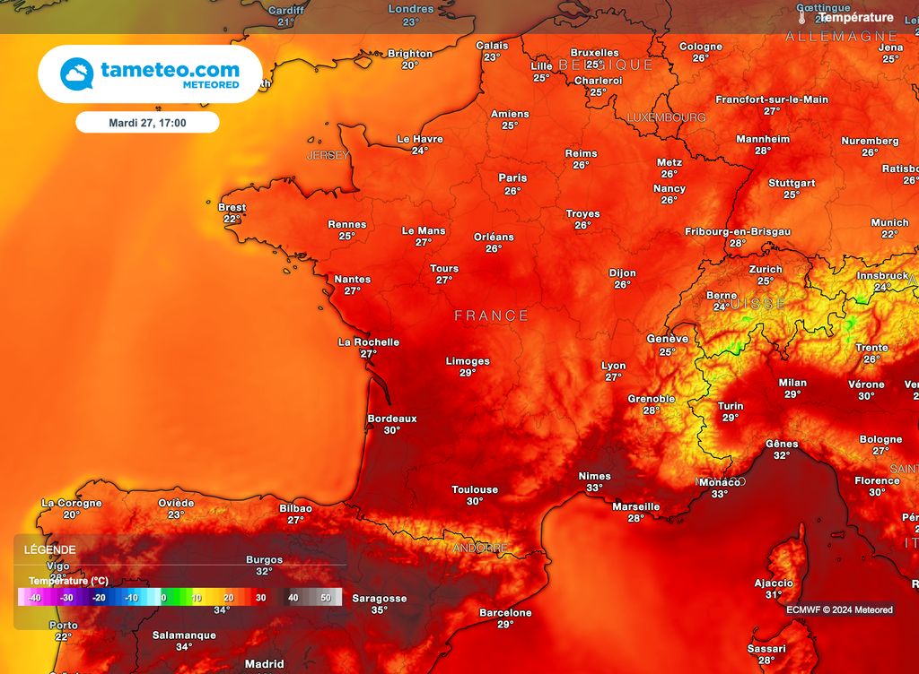 Chaleur généralisée sur l'hexagone pour la journée de mardi.