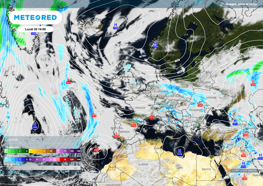 Vaste anticyclone sur le nord de l'Europe, donnant un flux continental.