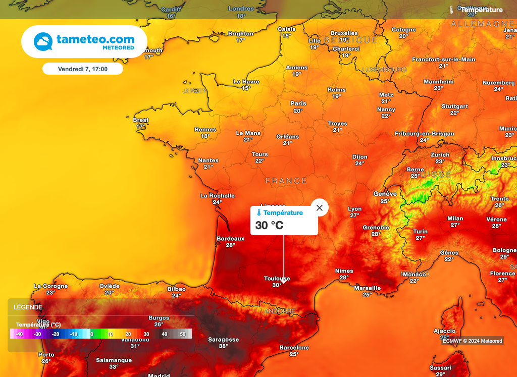 On pourrait aller jusqu'au seuil des fortes chaleurs pour le sud de la France.